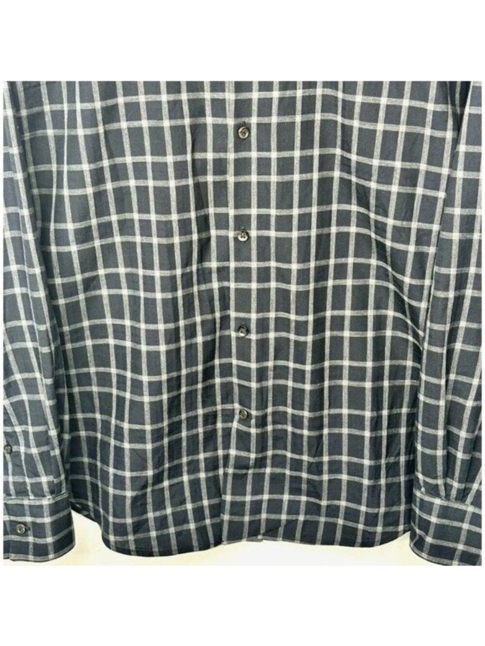 John Varvatos Luxe Plaid Shirt Mens M Gray Black Cotton Button Front Casual - Picture 4 of 11